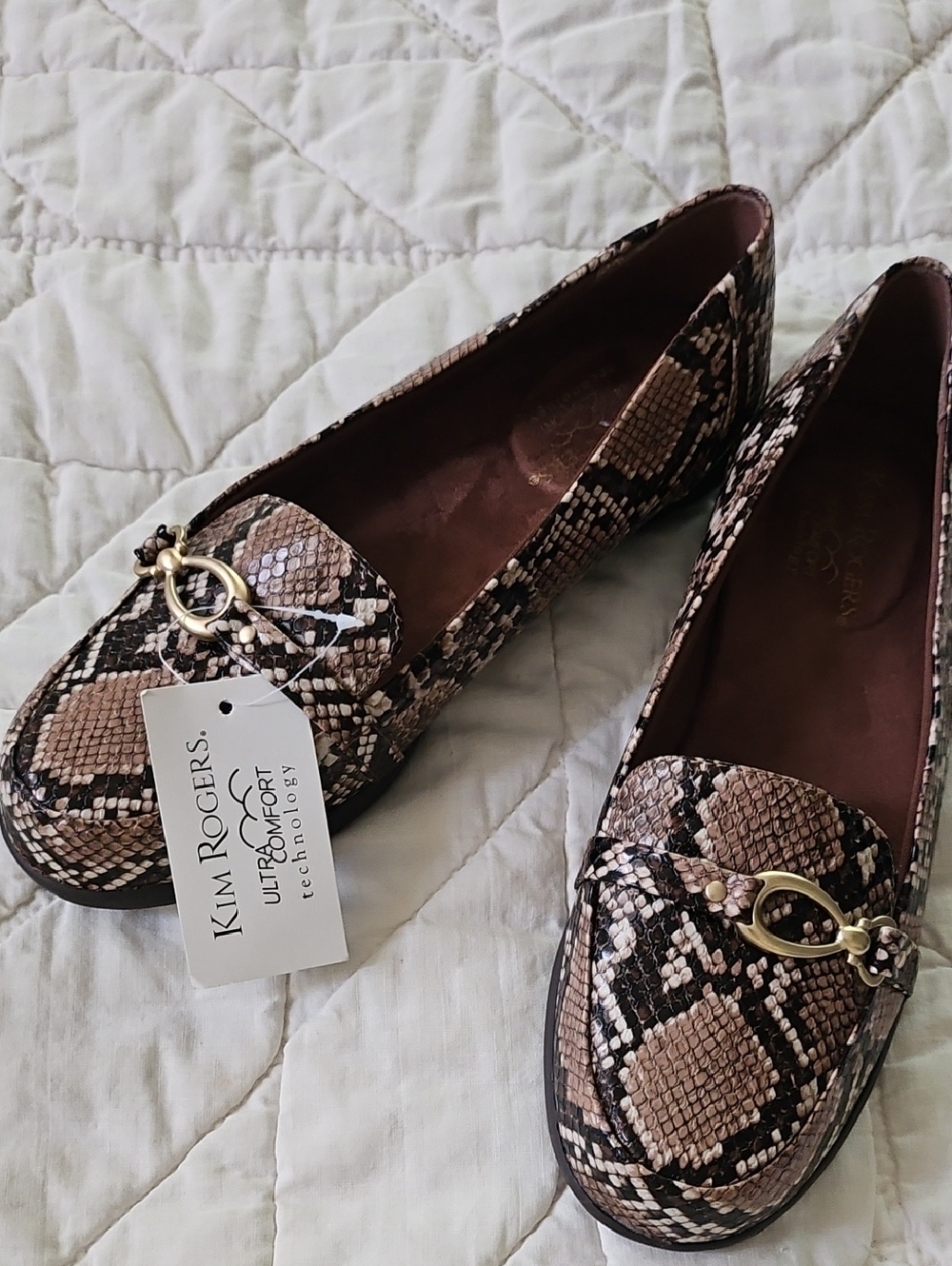 Kim Rogers- Tan Snake- Blayne Loafers with Gold Hardware- 8 1/2 M - Picture 2 of 3